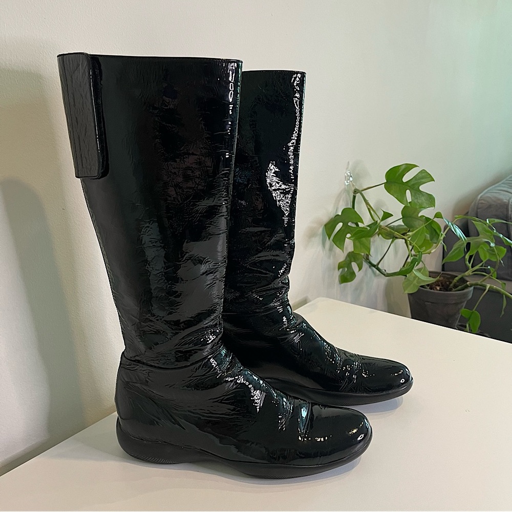 Prada knee high black patent leather boots. Size 8.5
